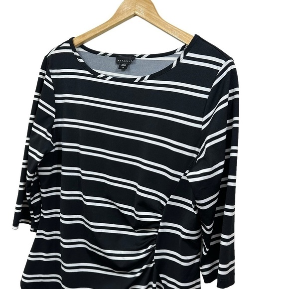 Metaphor Black and White Stripe Jersey 3/4 Sleeve Top, Large - Picture 2 of 9